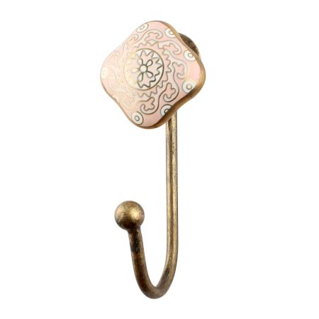 Pink Square Ceramic Metal Wall Hooks 